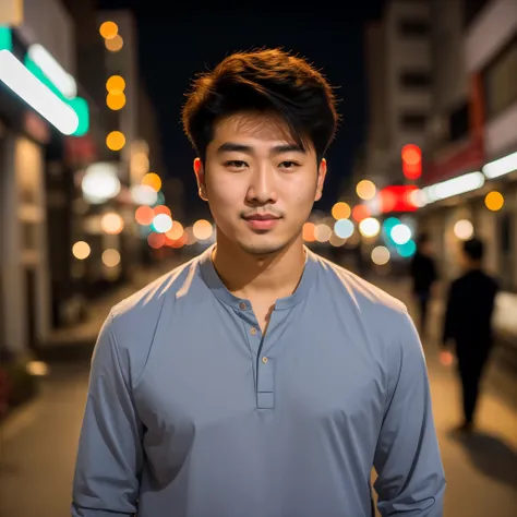 arafed asian man standing in a city street at night, south korean male ...