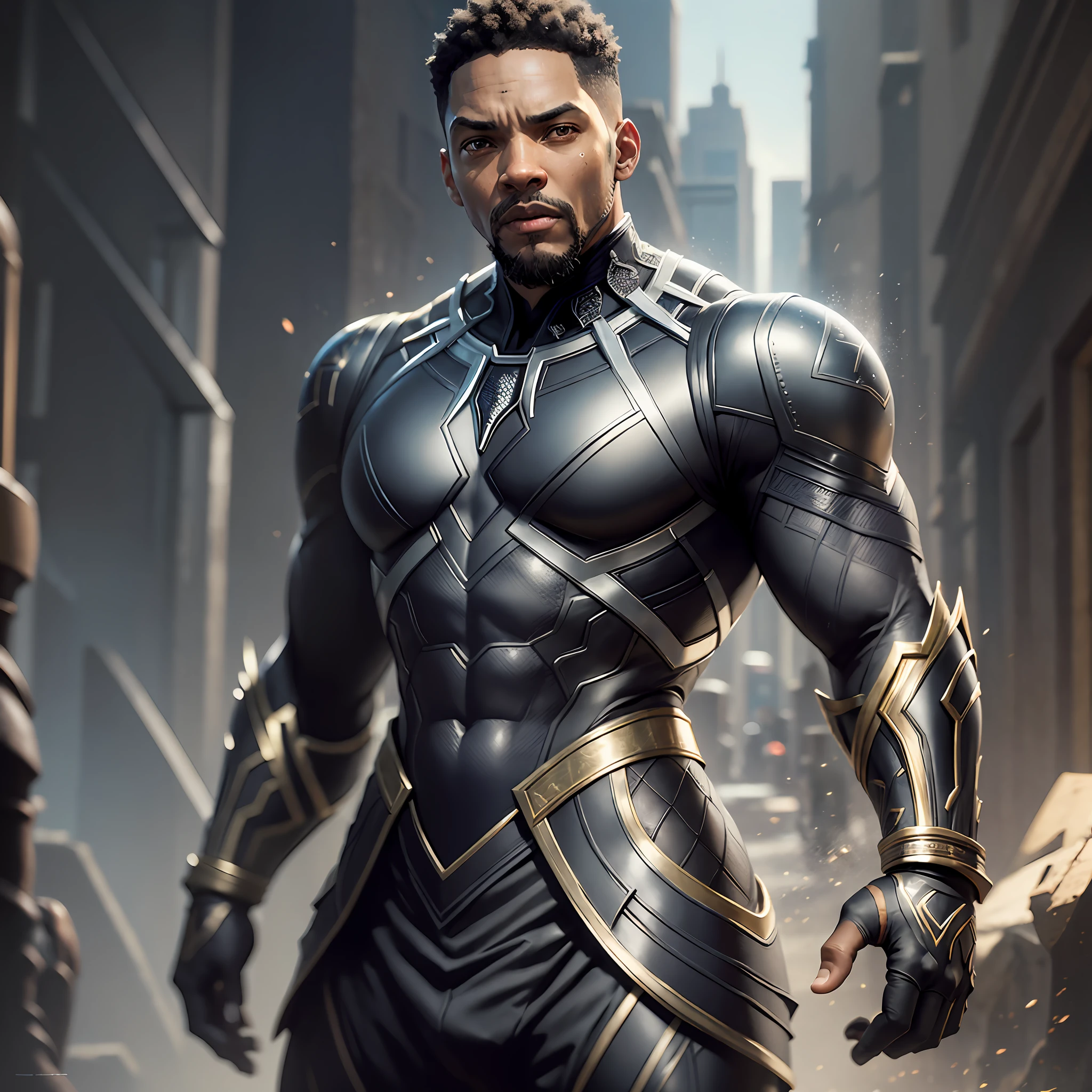 Black Panther - черный man, Изобразительное искусство, Кинематографический скриншот PS5, с лицом Уилла Смита, занимаюсь ванкада - чувак, черный, детальный кинематографический рендеринг, ультрафотореалистичный райтрийинг, с кинематографическим освещением --auto --s2
