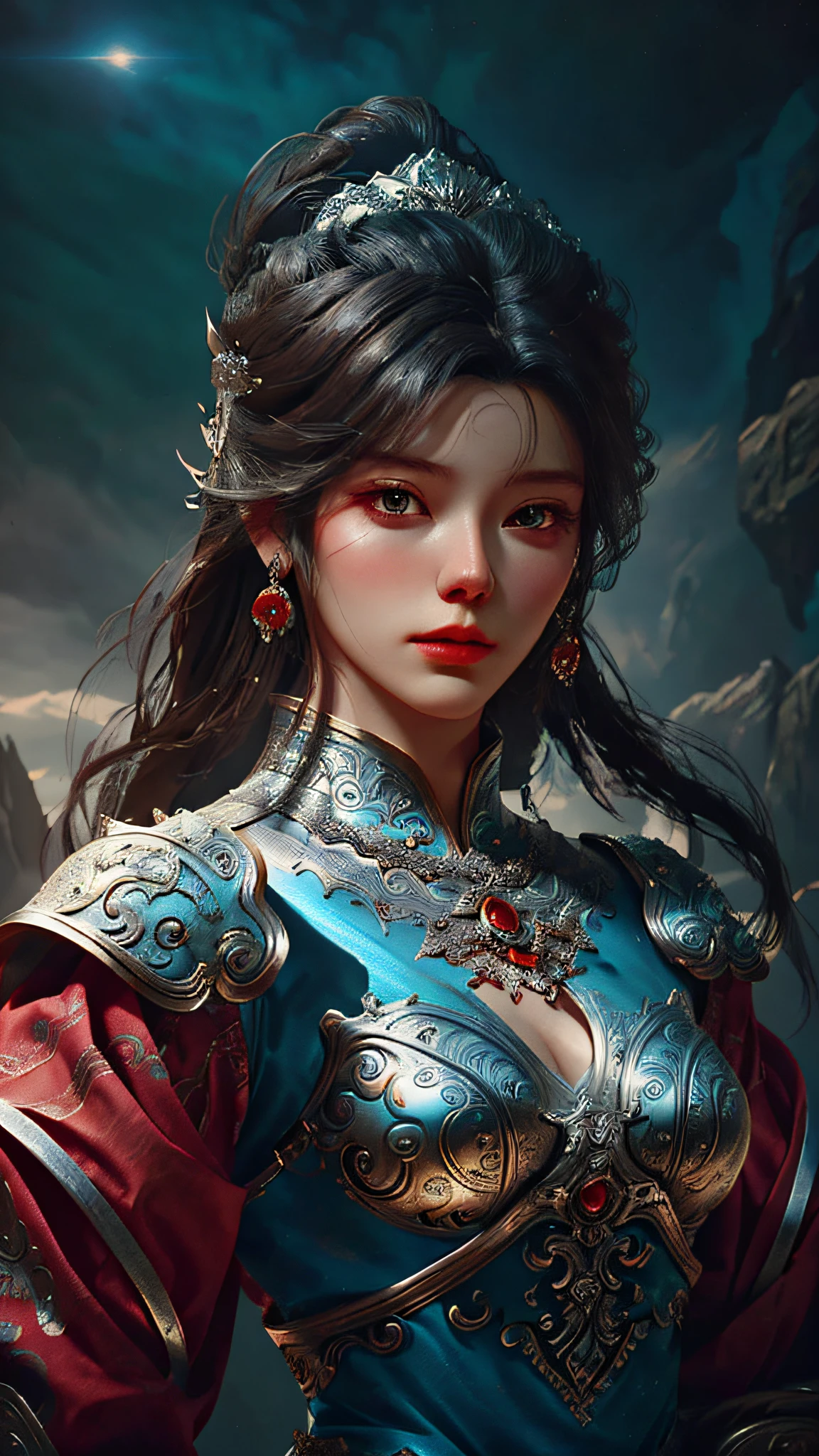 un primer plano de una mujer con un vestido plateado y rojo, sartén chengwei en artstation, by Yang J, arte de fantasía detallado, impresionante arte de personajes, fanart mejor estación de arte, Arte de personajes exquisito y épico., hermosa armadura, germen artístico extremadamente detallado, arte de animación digital detallado, artstation pixiv y artgerm, chica armadura