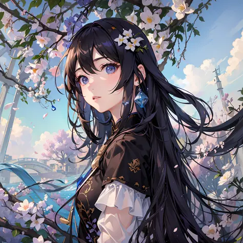 An 18 year old Chinese girl surrounded by
water in a sea of flowers.The overallpictureis
beautiful and dreamywith glass colorintricate
and extreme realismsurrealist and new
Impressionist realistic style,photography
foreground and distant movie style facial...