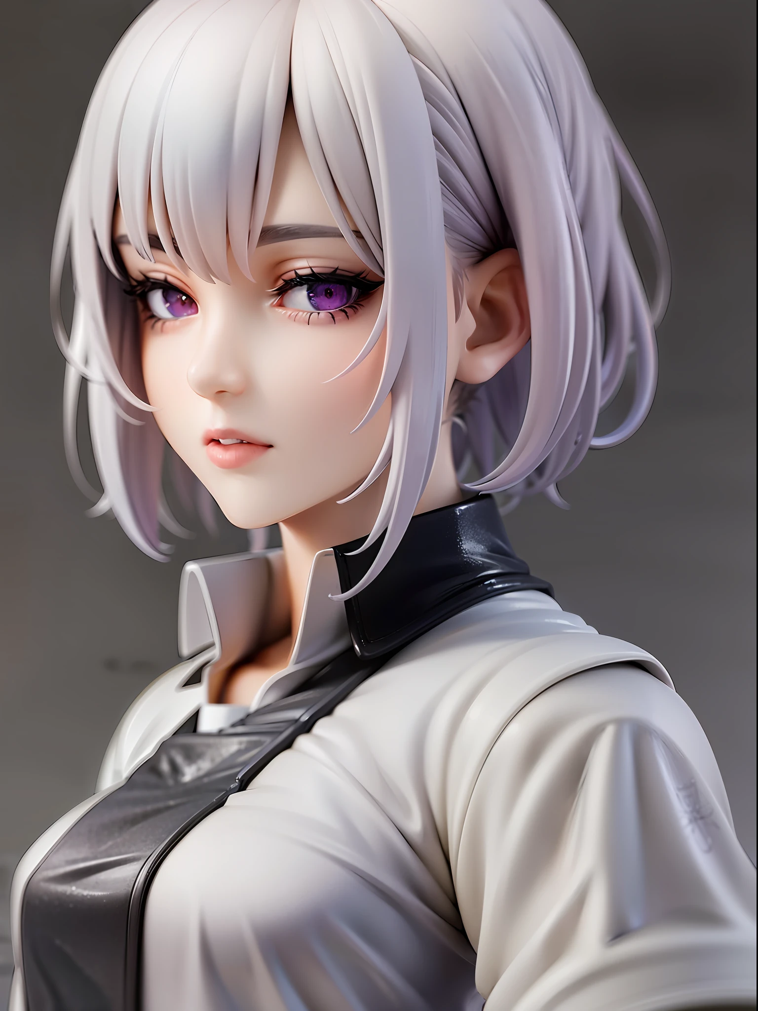 1girl,white hair, short hair, school uniform, beautiful eye, simple background, highres, ultra detailed, absurdres