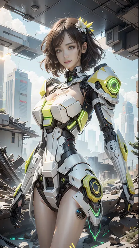 ((Best quality)), ((masterpiece)), (highly detailed:1.3), 3D,Shitu-mecha, beautiful cyberpunk women with her mecha in the ruins of city from a forgoten war, ancient technology,HDR (High Dynamic Range),Ray Tracing,NVIDIA RTX,Super-Resolution,Unreal 5,Subsur...