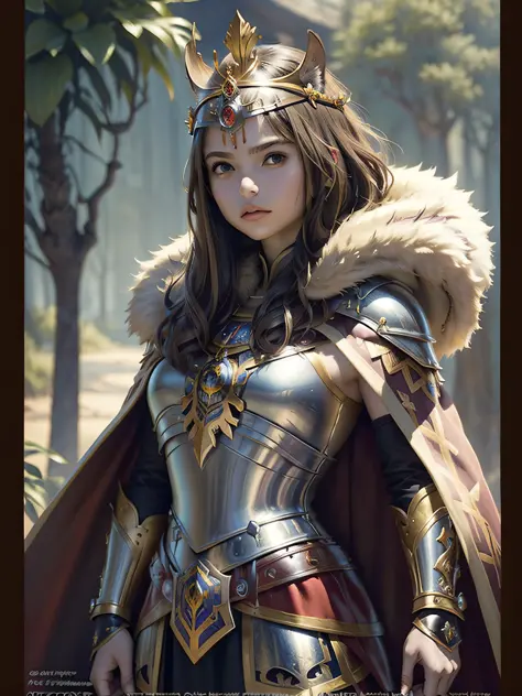 (masterpiece, top quality, best quality, official art, beautiful and aesthetic:1.2), (1girl), (warrior queen armor, fur-lined ca...
