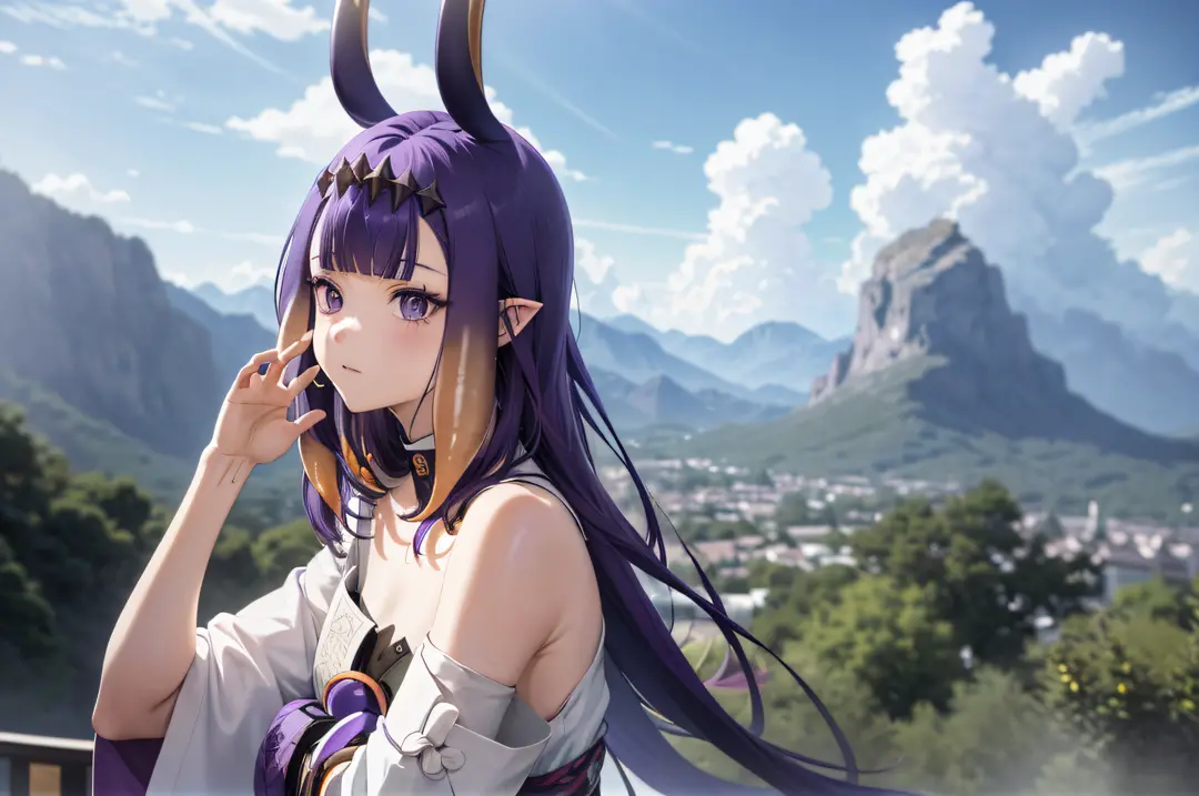 (人物: Ninomae Ina'Nis), {purple hair}, tentacle hair, purple eyes, absurdres, highres, (official art, beautiful and aesthetic:1.2...