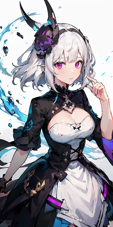 a woman in a black and white dress with horns on her head, ayaka genshin impact, from girls frontline, fine details. girls frontline, girls frontline style, from arknights, ayaka game genshin impact, girls frontline, female anime character, white haired de...