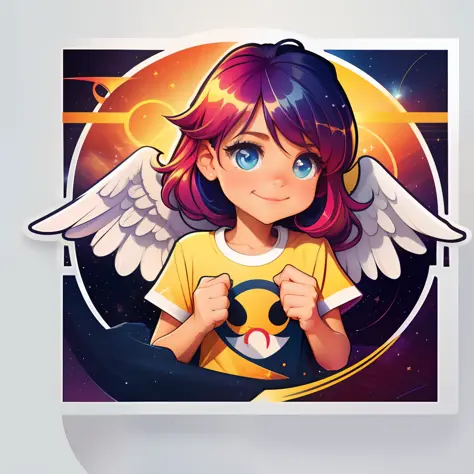 a cute little angel, (best quality, cartoon, t-shirt logo), modern style, bright colors, high resolution, bold font, network pri...