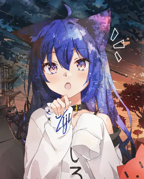 anime girl with blue hair and cat ears holding a clock, anime moe artstyle, anime style 4 k, anime girl with cat ears, very beau...