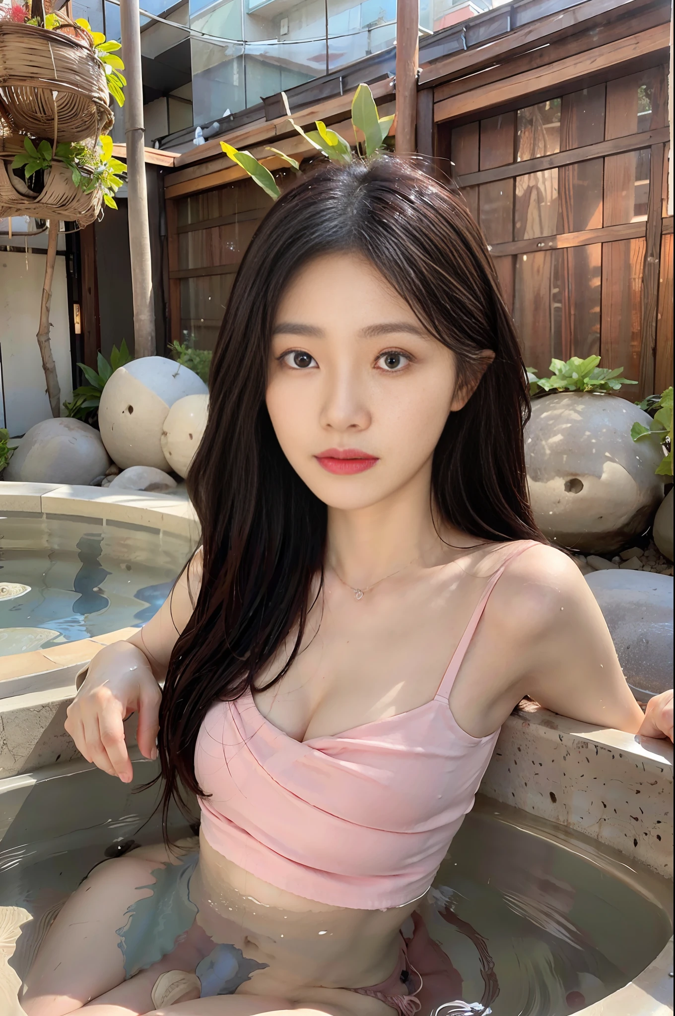 (8K, Best Quality, Masterpiece: 1.2), (Realistic, Photorealistic: 1.37), Ultra Detailed, Soft Light, One Girl, Cute, Solo, Beautiful Details Sky, Open Window, Blush, Pink Cheeks, (Shy Face: 1.15), (Shut Up), (Skinny: 1.7), (Flat Chest: 1.9), (Small Breast: 1.9), (Small Breast: 1.9), Beautiful delicate eyes, beautiful delicate nose, rain, (medium hair: 1.5), puffy novafrog style, visible, (black hair), squinted, thin eyebrows, mature face, ((towel slippery, wet skin, wet hair, wet face, disheveled hair)), arms spread, legs spreading)), open-air bath, Japan hot spring, hot spring, night