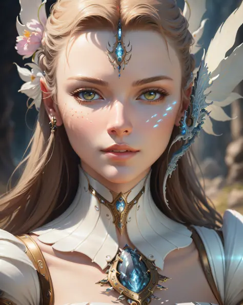((best quality)), ((masterpiece)), (detailed), close-up person, (fantasy art:1.3), organic female cyborg, white plastic, diffuse...