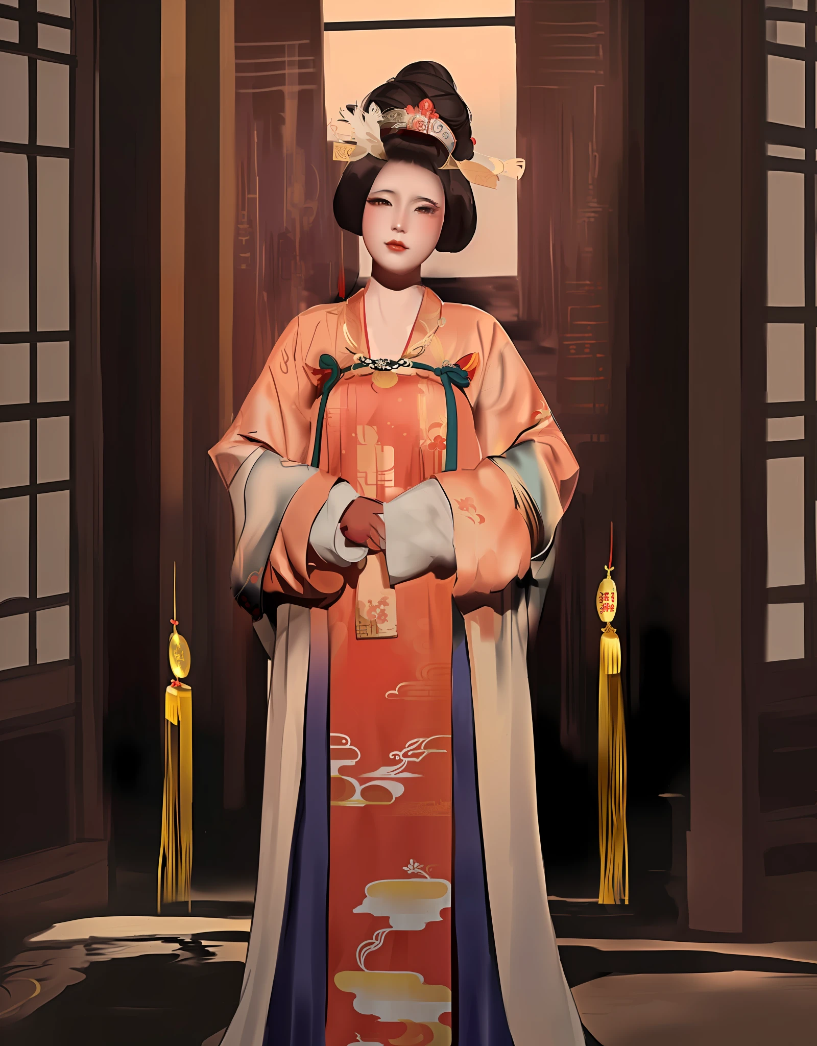 mulher arafa com vestido quimono e chapéu posando para uma foto, inspired by Uemura Shōen, Palácio ， uma garota em hanfu, obras de arte no estilo de guweiz, chinese empress, inspirado em Wang Meng, inspirado em Min Zhen, inspirado em Yun Du-seo, inspirado em Yun Shouping, inspirado em Lan Ying