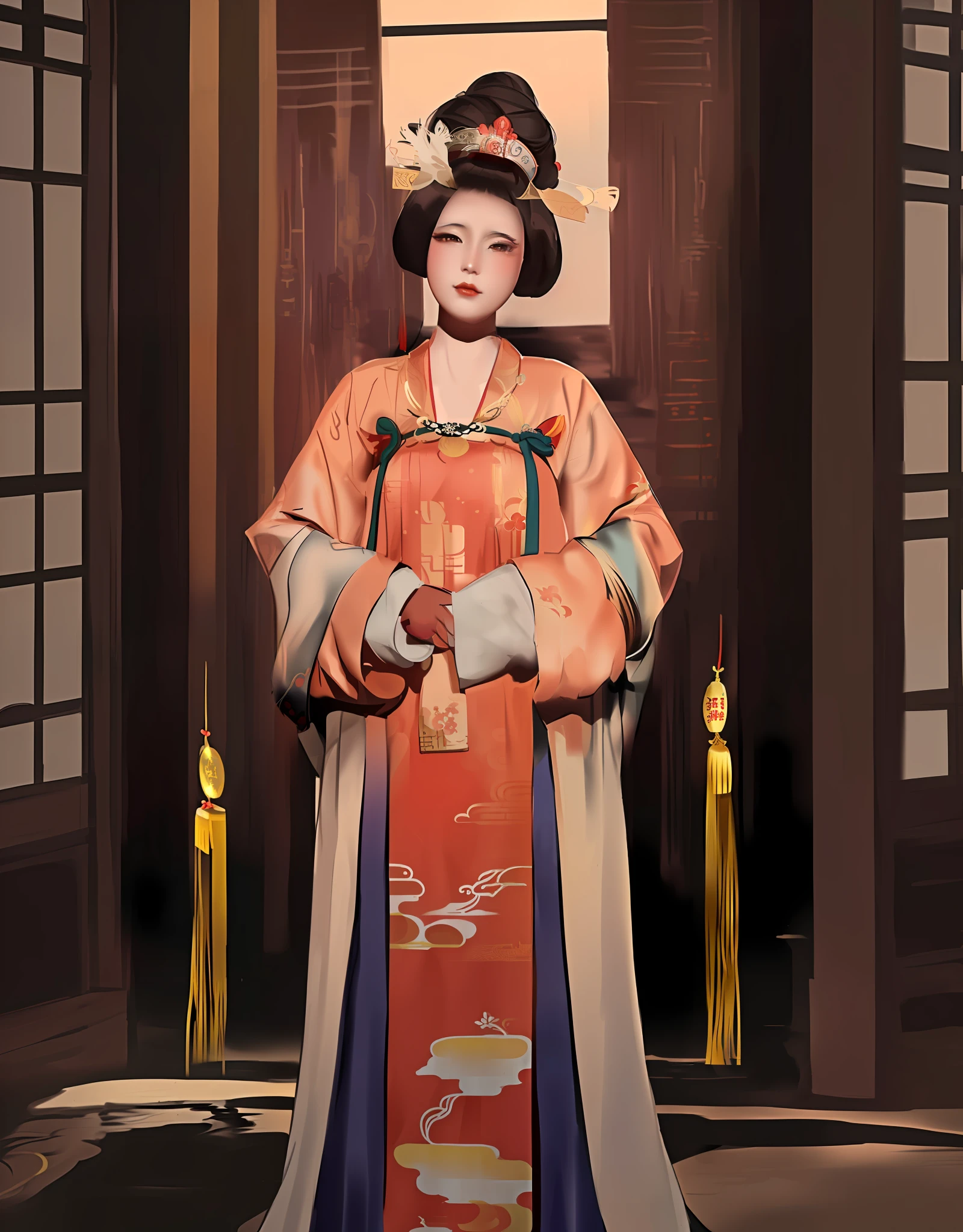 arafed woman in a kimono dress and hat posing for a picture, inspired by Uemura Shōen, palace ， a girl in hanfu, artwork in the style of guweiz, chinese empress, inspired by Wang Meng, inspired by Min Zhen, inspired by Yun Du-seo, inspired by Yun Shouping, inspired by Lan Ying