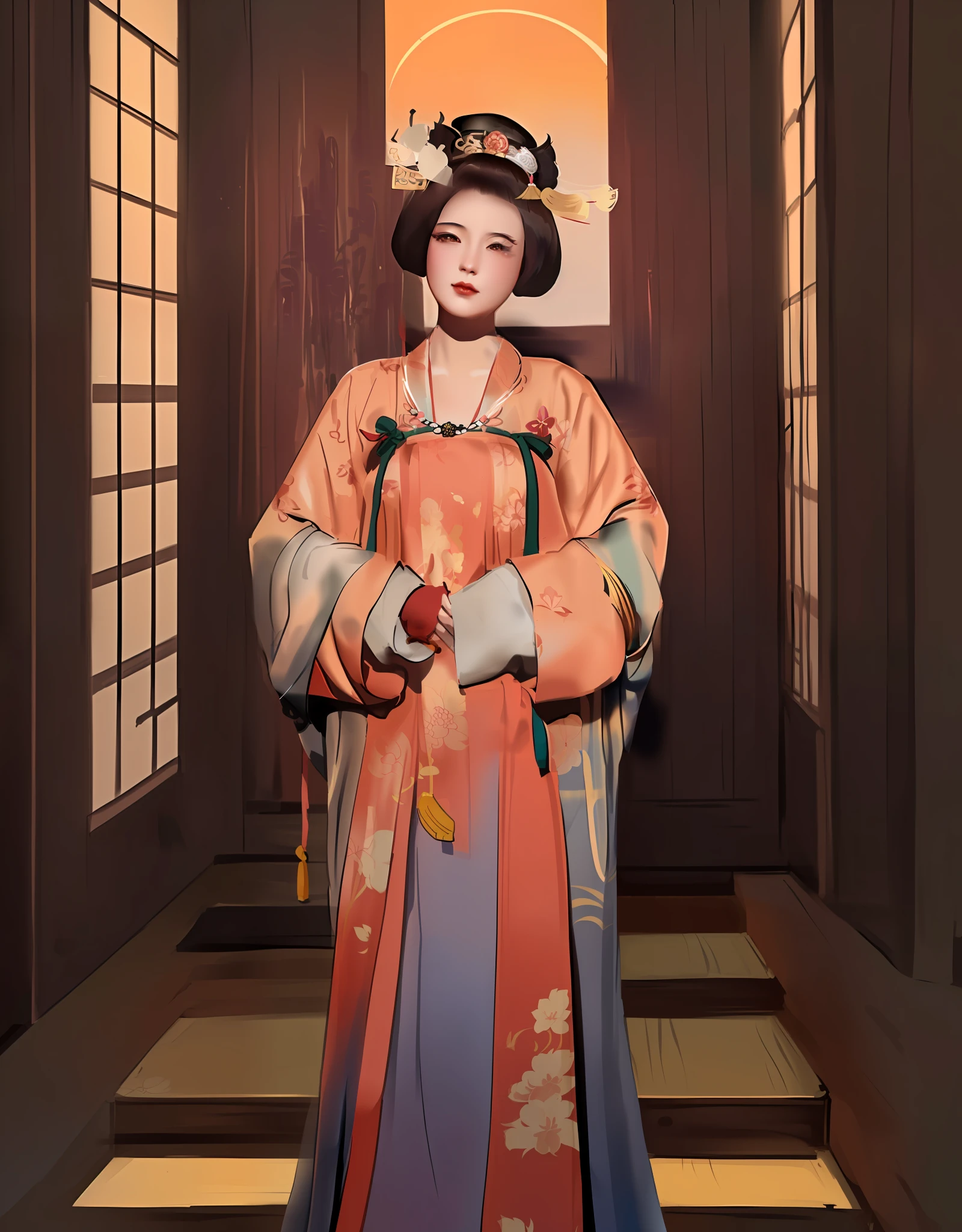 Arafed Frau in einem Kimono-Kleid und Hut posiert für ein Foto, inspiriert von Uemura Shōen, Palast ， Ein Mädchen in Hanfu, artwork in the style of guweiz, chinesische Kaiserin, inspiriert von Wang Meng, inspiriert von Min Zhen, inspiriert von Yun Du-seo, inspiriert von Yun Shouping, inspiriert von Lan Ying
