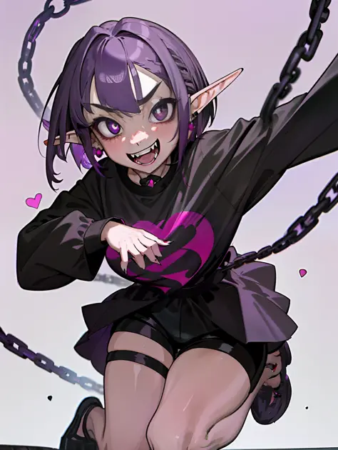 ((masterpiece,best quality)),1girl, loli, solo,elf ears, heart shaped earrings, heart shaped pupils, short hair, ((purple hair))...