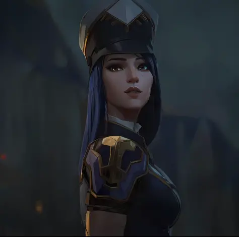 a close up of a woman in a uniform with a hat on, qiyana, samira from league of legends, irelia, pharah, kda, from league of leg...