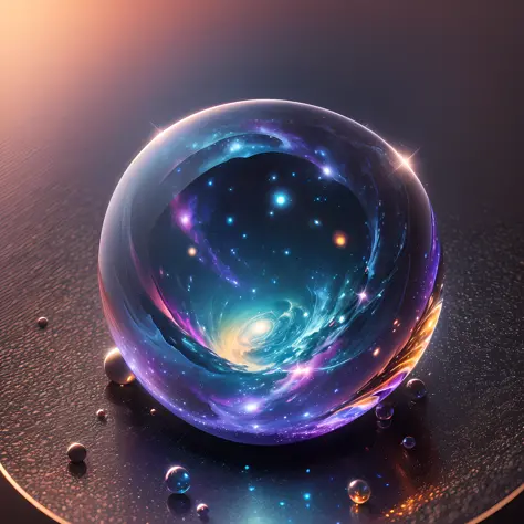 (a masterpiece), best quality, galaxy background, 3D transparent glass sphere, realistic reflections, high resolution, wide visi...
