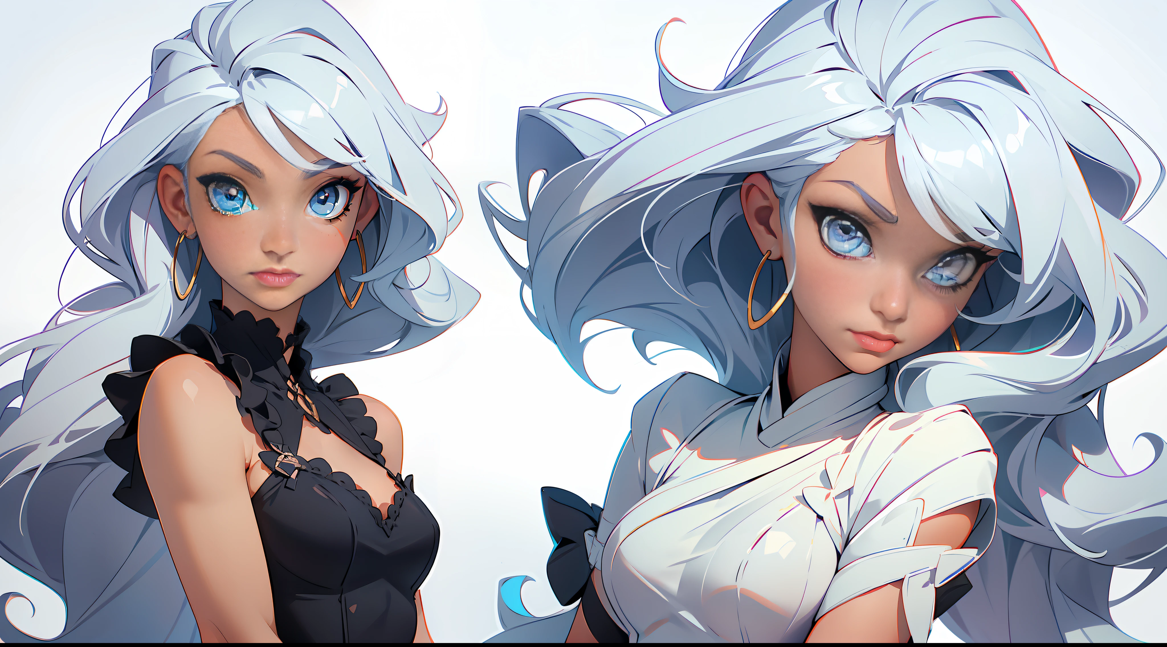 Anime character with blue eyes and long hair in two different poses -  SeaArt AI