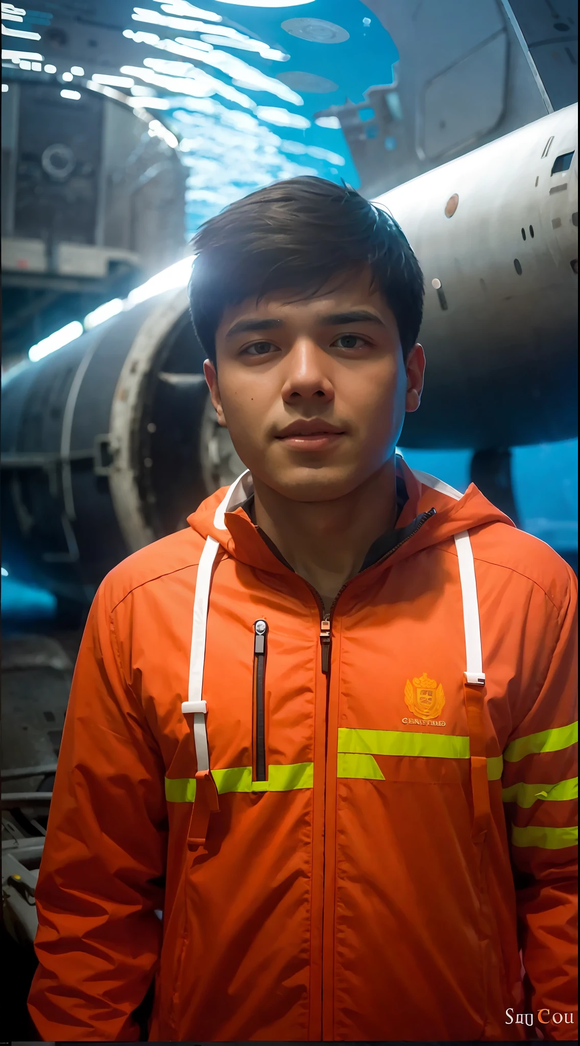 4 men oF 50 years a young man oF 19, next to the wreckage oF a submarine; Crisp cinematic Features, 35毫米鏡頭, F/1.8, 重點照明, 全域照明 –uplight –v 4 --auto --s2