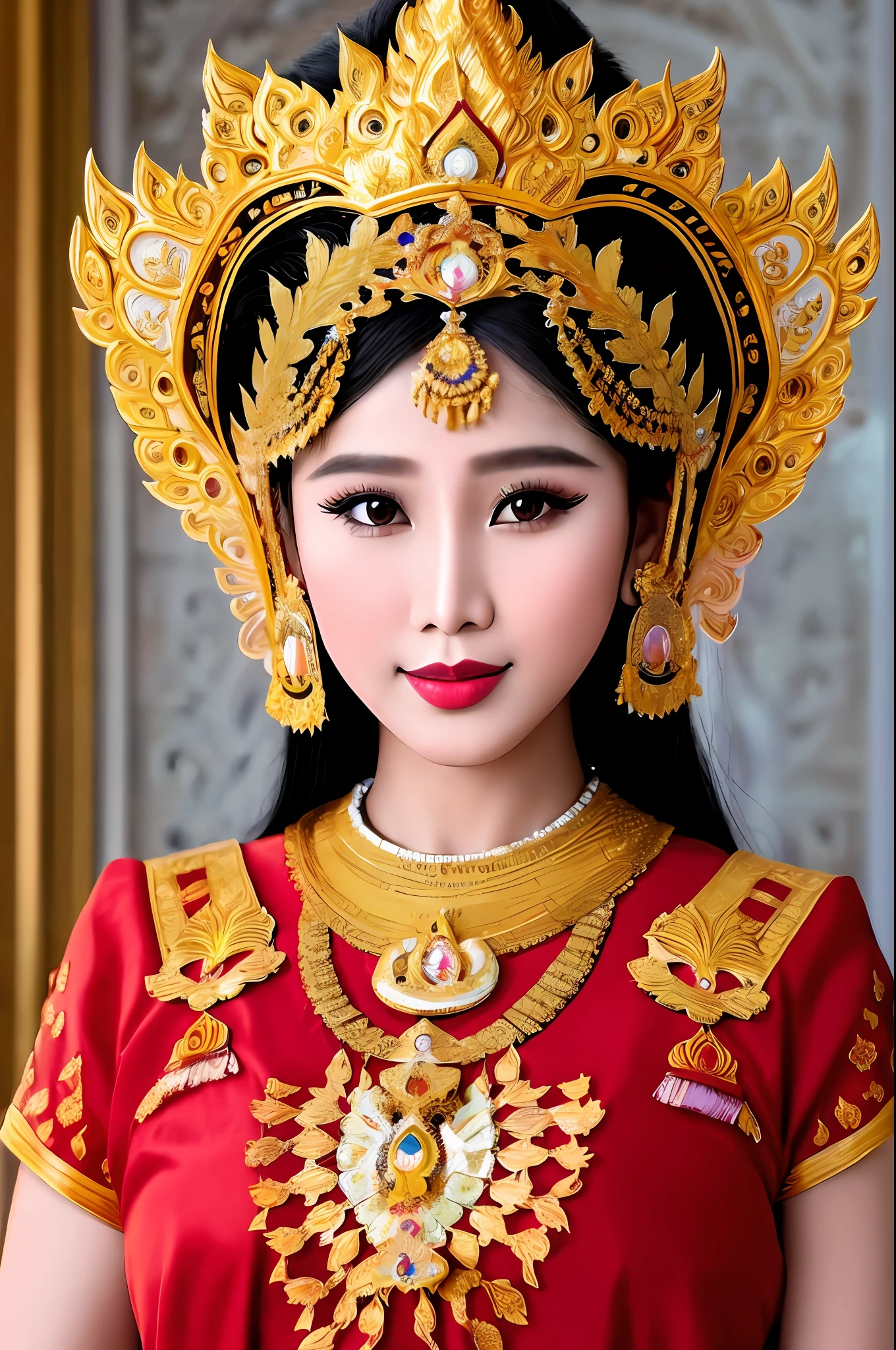 Darstellung des Konzepts Myanmar durch die Kunst, wunderschöne Bilder von myanmarischen Traditionen, thailändische Kultur, traditioneller myanmarischer Tanz, Königspalast - Großer Platz, , ich freue mich auf, Oberseite des Körpers, Gesicht nach vorn, majestätische Bilder -, Cartoon-Stil