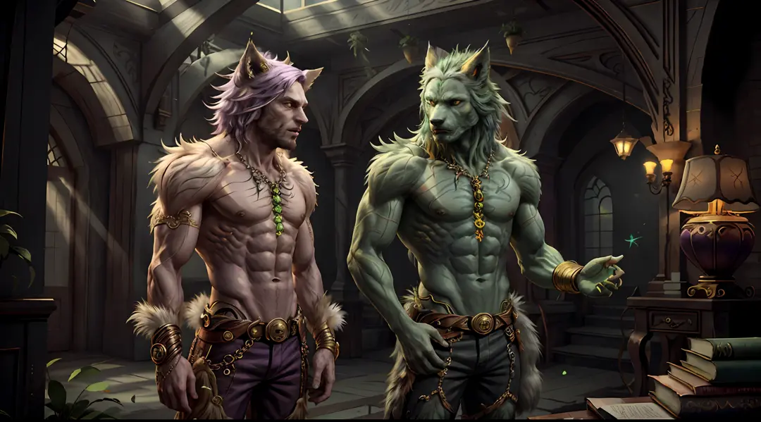 Concept Art, "1 Couple, Handsome Boy", an ultra-detailed and stunningly beautiful CG illustration depicting a sultry green man-w...