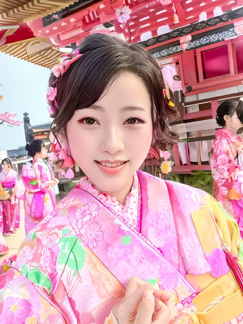 araffe woman in a pink kimono holding a pink umbrella, in kimono, japanese woman, wearing kimono, wearing royal kimono, sakimich...