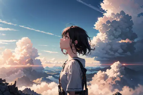 absurdres, highres, (official art, beautiful and aesthetic:1.2), close view,
shining sky, vast world, girl, gazing, awe-inspirin...