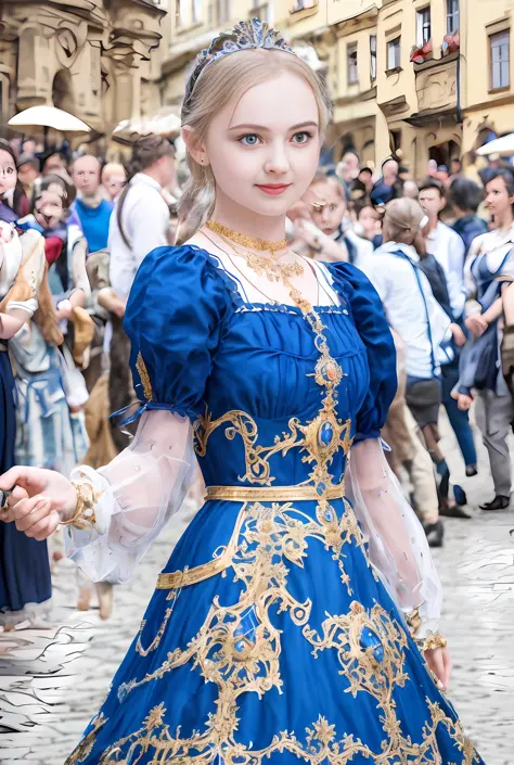 (masterpiece, best quality, realistic),
1girl,Prague Old Town Square background, gypsy dress, (princess eyes,shiny pupils),dancing, intricate, dark blue dress, gold, gypsy person, banquet, crowd, picking up skirt,pale skin,
[slight smile],