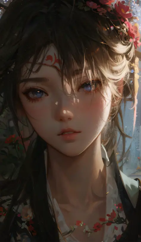 anime girl with flower crown and hair in front of a window, artwork in the style of guweiz, guweiz, stunning anime face portrait, guweiz masterpiece, detailed portrait of anime girl, guweiz on artstation pixiv, guweiz on pixiv artstation, beautiful anime p...