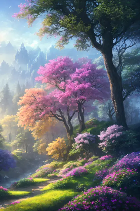 masterpiece, best quality, high quality,extremely detailed CG unity 8k wallpaper, An enchanting and dreamy scene of a fantasy fo...