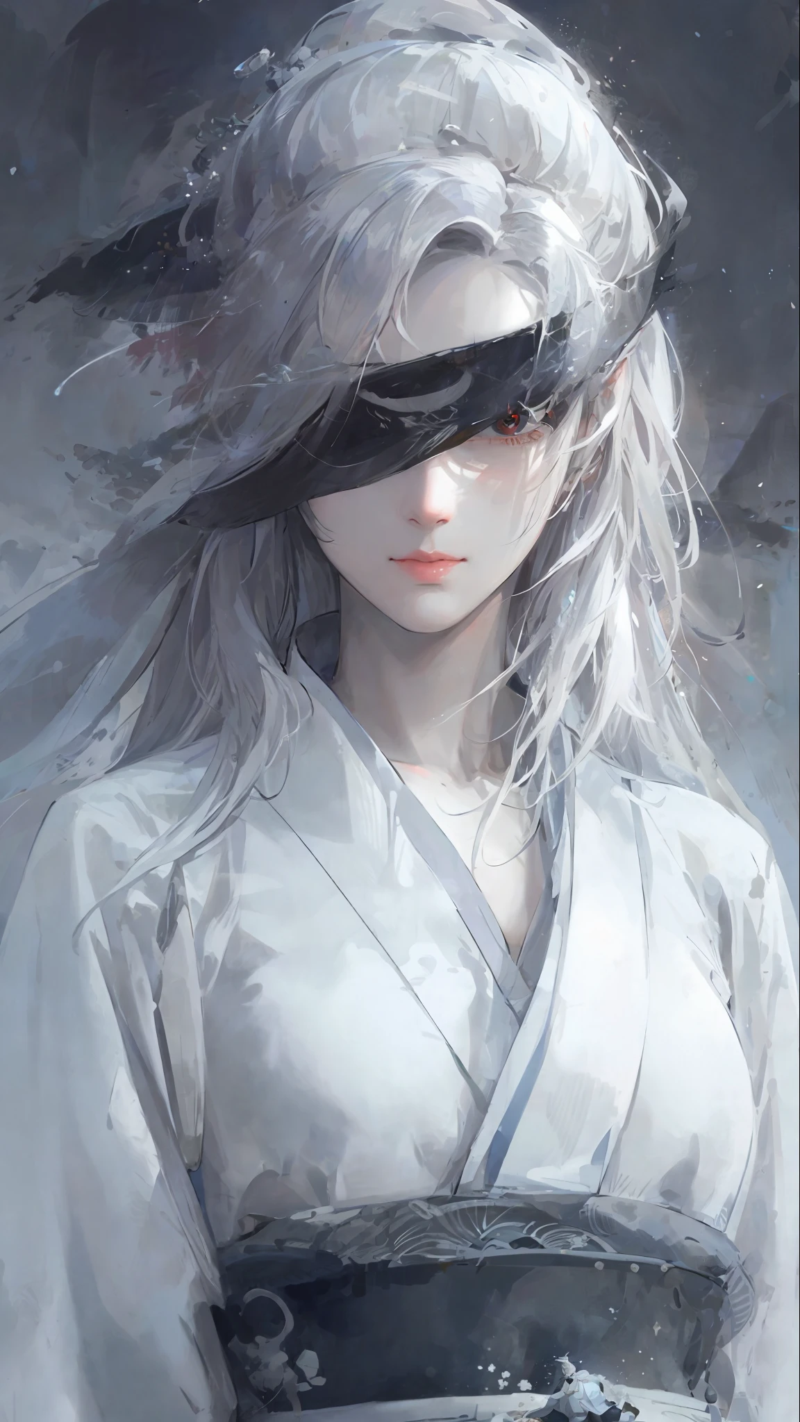 a close up of a woman with white hair and a white mask, beautiful character painting, guweiz, artwork in the style of guweiz, white haired deity, by Yang J, epic exquisite character art, stunning character art, by Fan Qi, by Wuzhun Shifan, guweiz on pixiv artstation