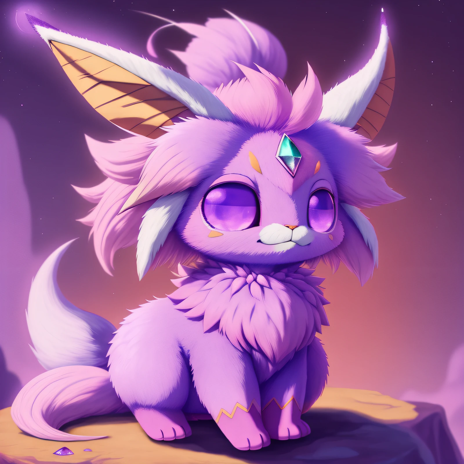 Jackalope, long fluffy spikey pink ears,, Amethyst forehead gem, long silky fuchsia tail, this character has psi powers, masterpiece, best quality