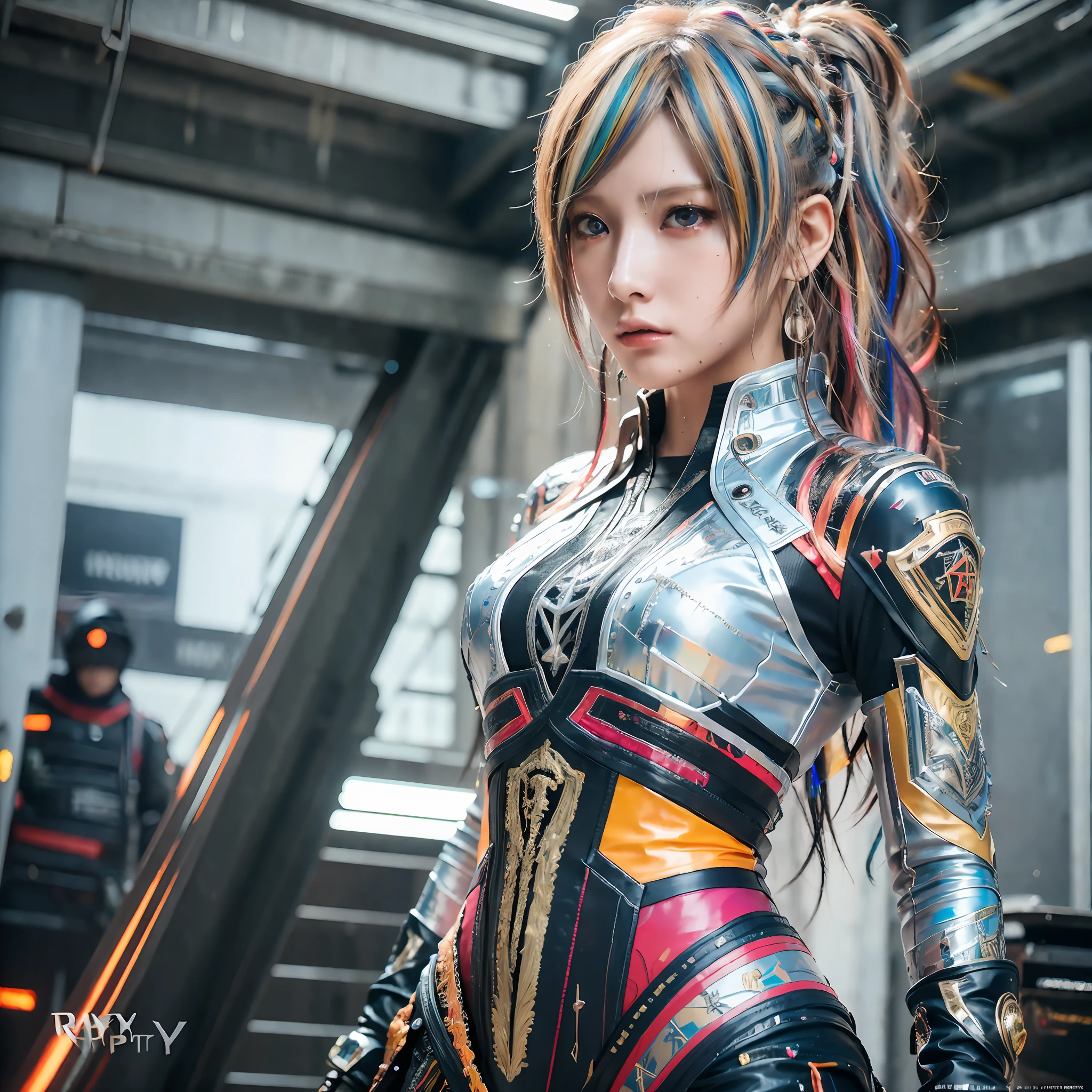 16K, HDR, RTX, ray tracing, best quality, masterpiece, ultra high quality, 3 girls, anime protagonist, tall, mature, cool, edgy, stylish cyberpunk outfit, multi colored hair, heroic drip, aesthetic, amazing, cool, beautiful, mesmerizing, alluring, ethereal, multicolored, highly detailed faces