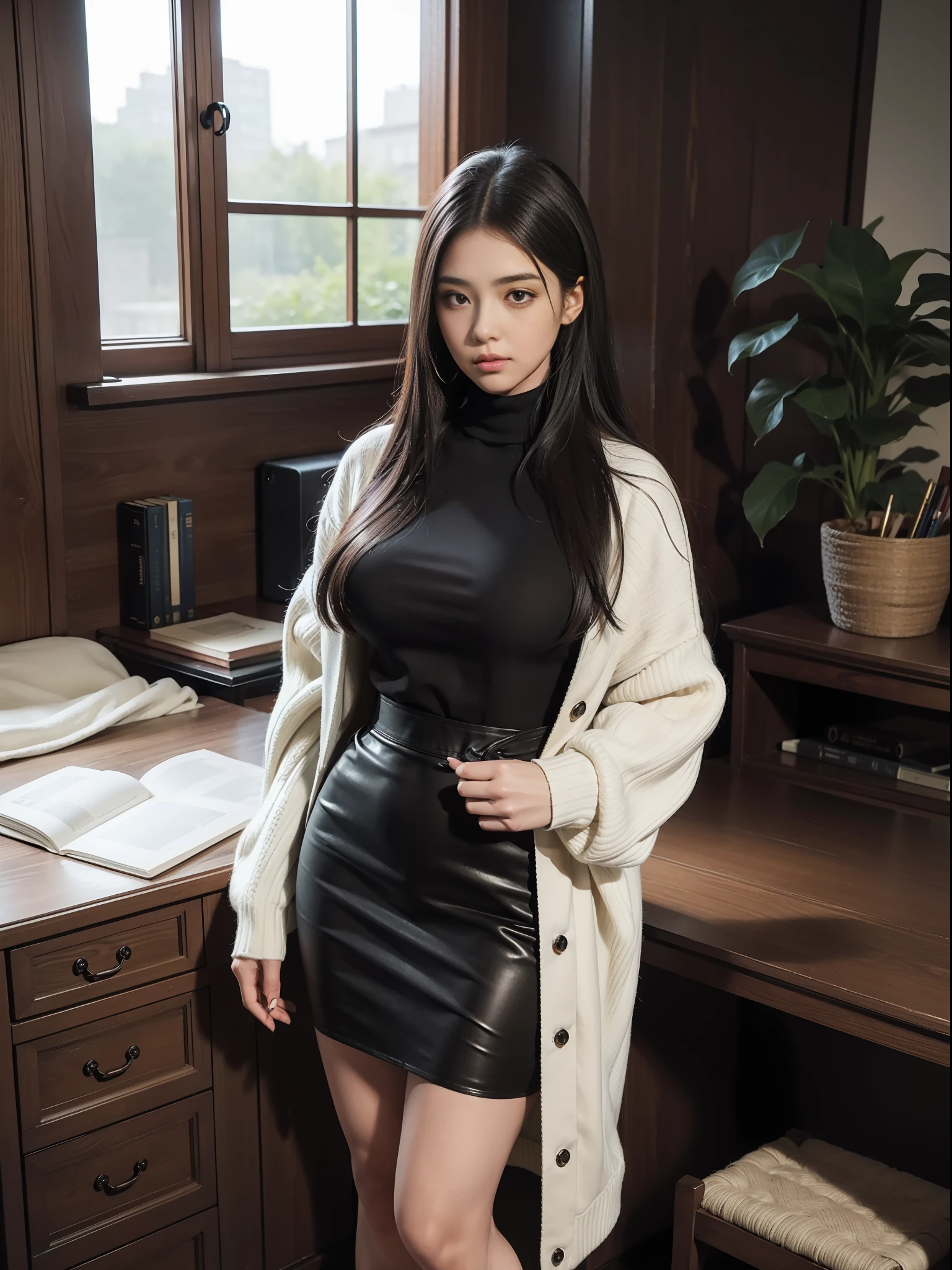 Best picture quality,8K))，Korean, top beauty，Very beautiful，(Medium  shot:1.2), {{mature woman, 30 years old lactating woman}}，(straight long  black brown hair) - SeaArt AI