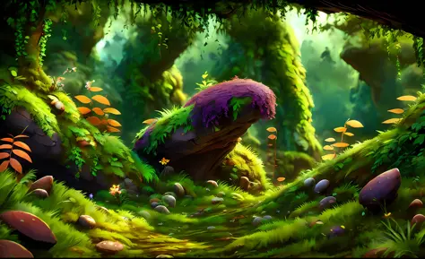 illustration game scene, The Croods, DreamWorks animation, background image of game characters, natural environment, high qualit...