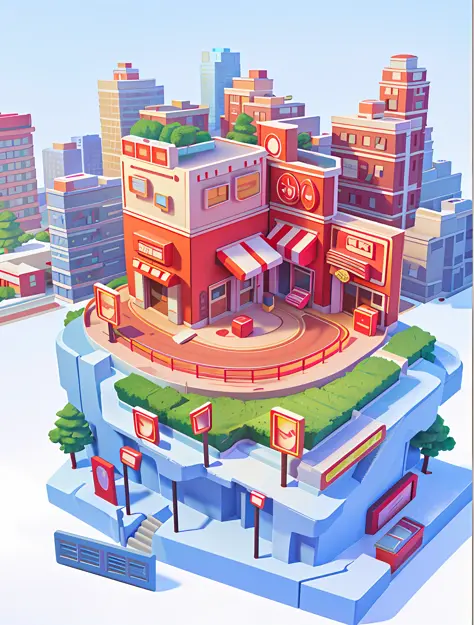 there is a small red building with a lot of boxes on it, commercial illustration, mall background, detailed 2d illustration, 3 d illustration, 3d illustration, 8 k cartoon illustration, detailed scene, official artwork, 3 d epic illustrations, 2. 5 d illus...