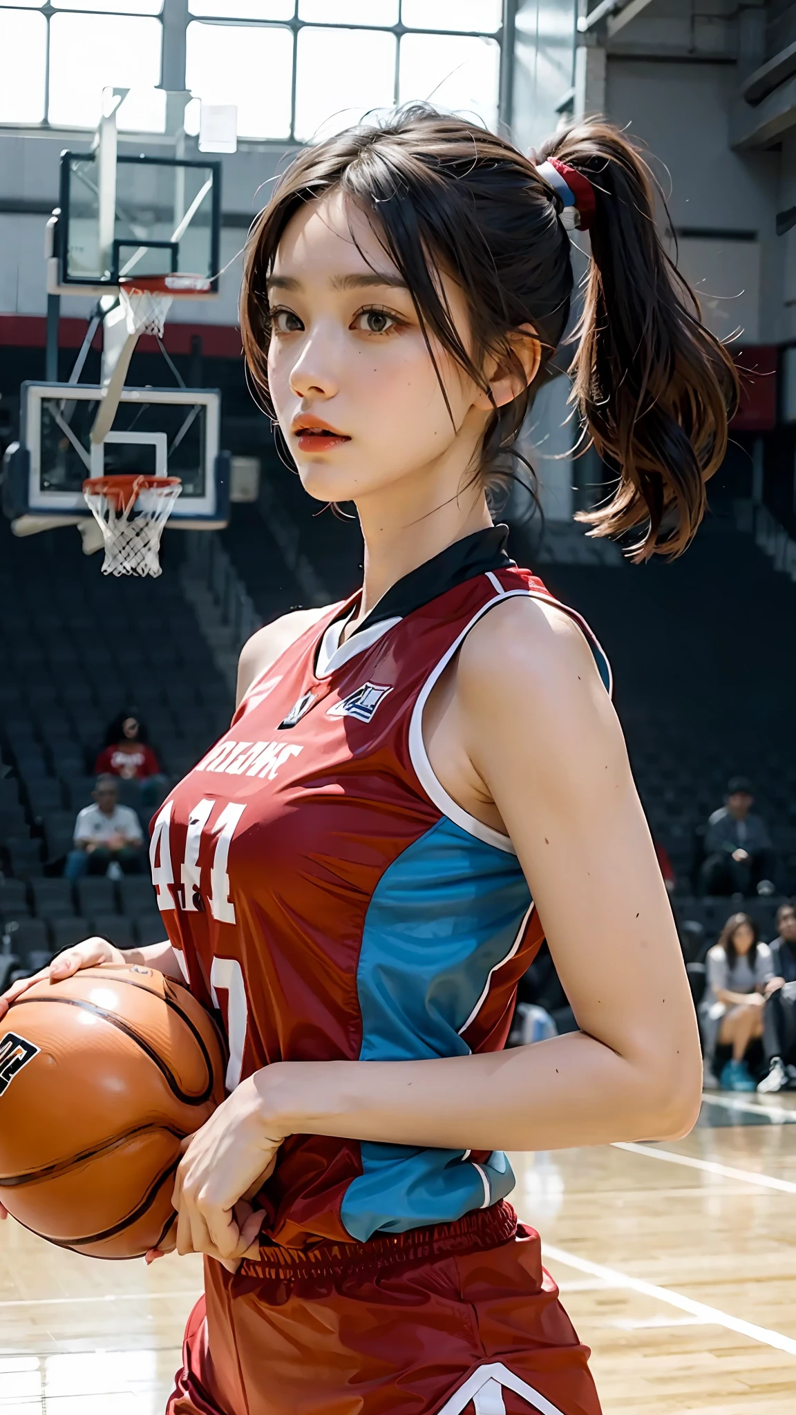 Woman in basketball suit, slam dunk - SeaArt AI