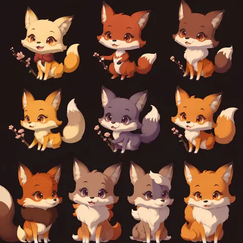 Cartoon fox emoji pack with different poses and emotions, Ye Xin's vector art, reddit, furry art, cute fox, fox, fox animal, fox tail, play fox, cartoon vector style, fox, digital fox, cute cartoon character, tonic fox, high quality character design, fox a...