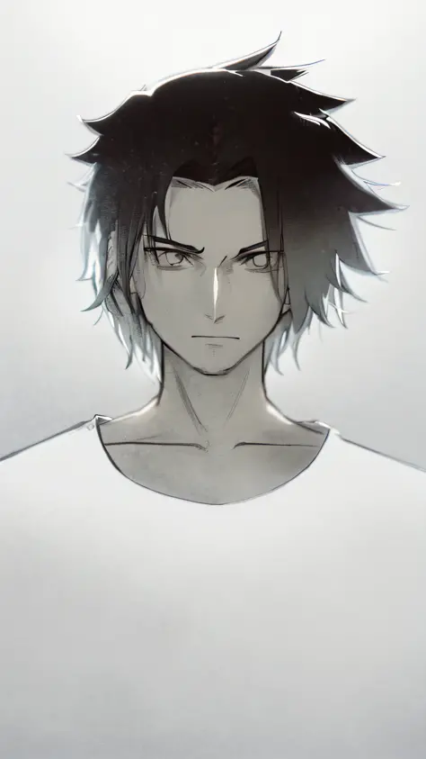 a drawing of a man with a short hair and a white shirt, seinen manga portrait, male anime style, male anime character, anime sty...