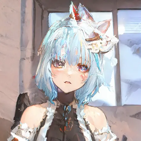 anime girl with blue hair and a cat mask on her head, anime girl with cat ears, from the azur lane videogame, made with anime pa...