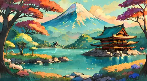 (Best quality),(masterpiece),(ultra detailed),(high detailed),(extremely detailed),Subject: Anime-Inspired Scenic Gouache Painti...