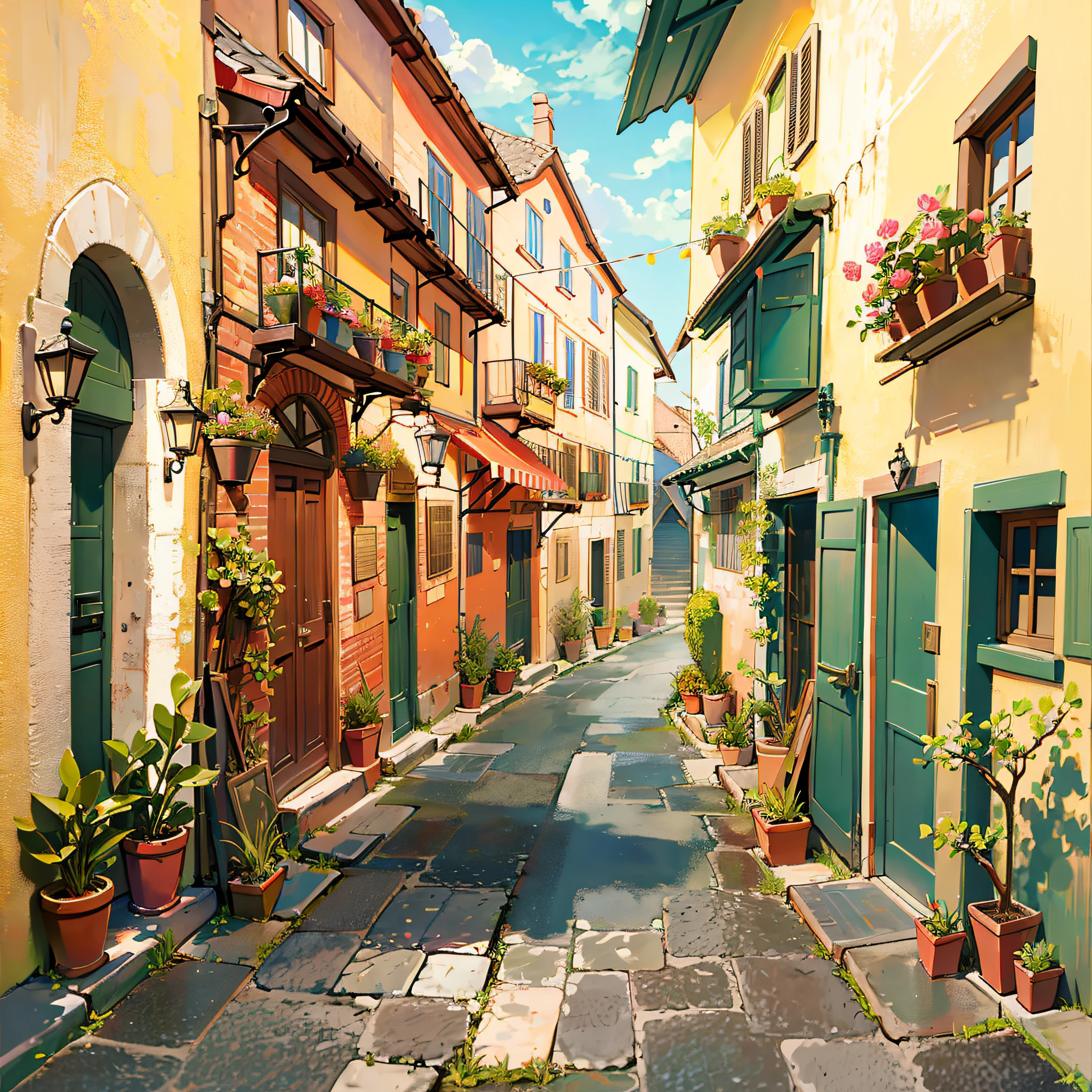 Create a backdrop of a small southern Italian village in the style of Disney Pixar --auto --s2