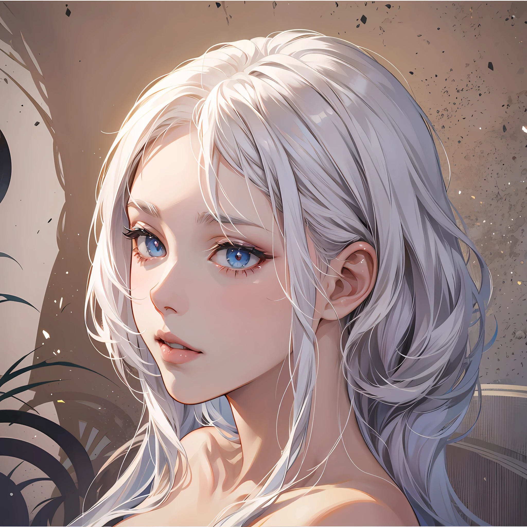 Anime girl with white hair and blue eyes looking at camera - SeaArt AI