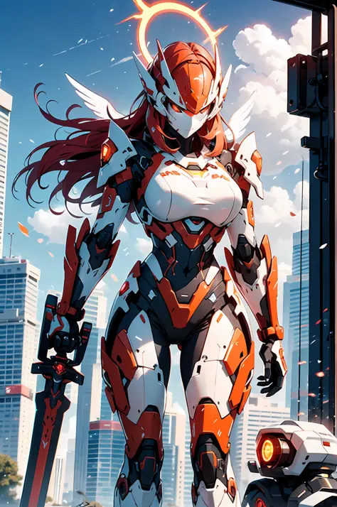 Futuristic style mecha, shining on the surface of the mecha, pink and red appearance, girl, slender waist, big breasts, big ass,...