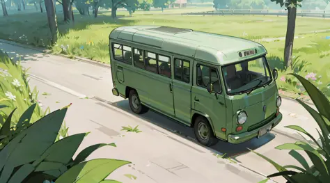 there is a green and white bus driving down the road, amazing wallpaper, kombi, high quality wallpaper, wallpaper mobile, high q...