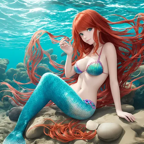 Red-haired Girl Blue Mermaid Tail Entangled Stock Photo 2003041118