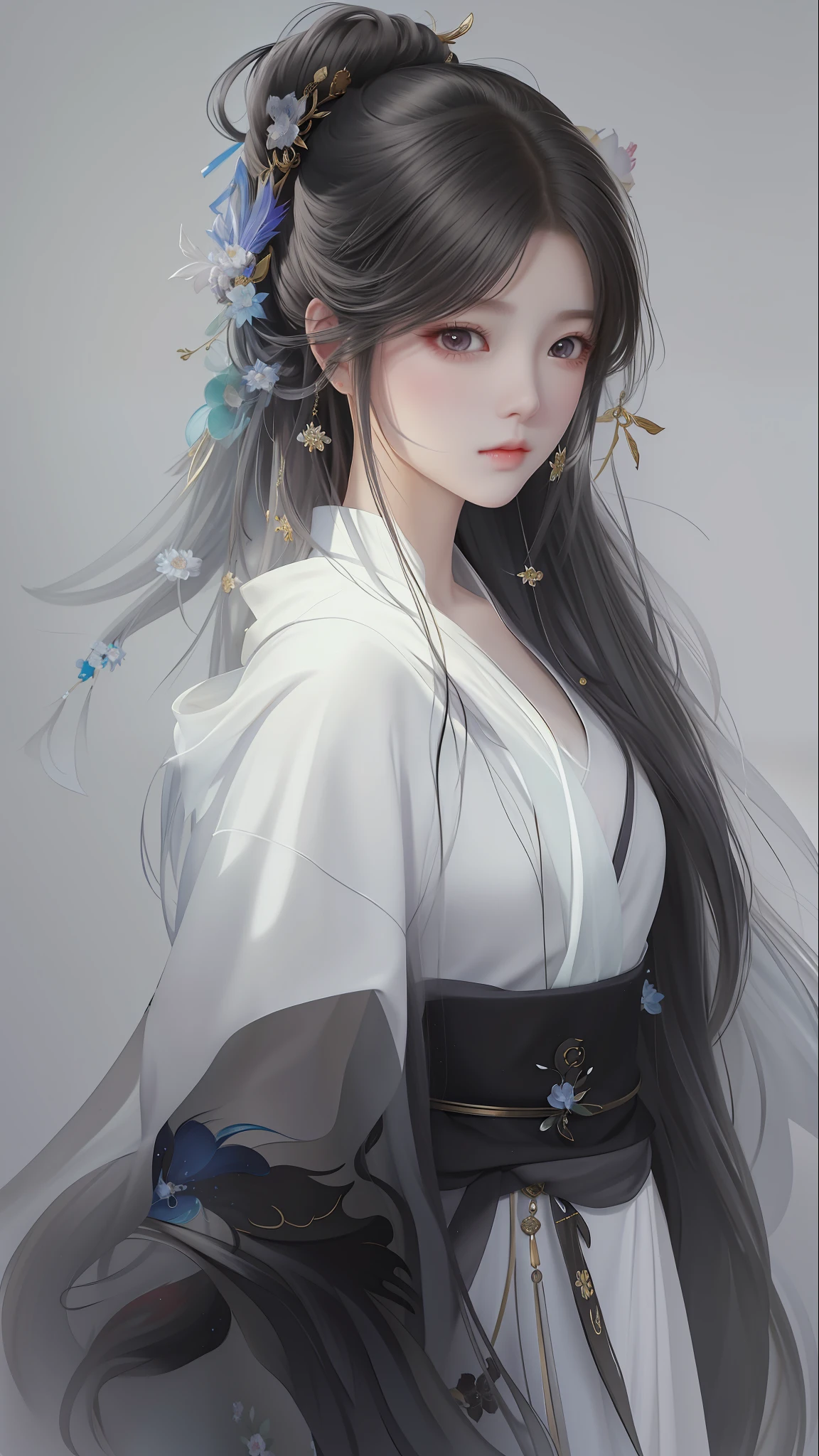 A Painting Of A Woman With Long Hair Wearing A White Dress, Beautiful 