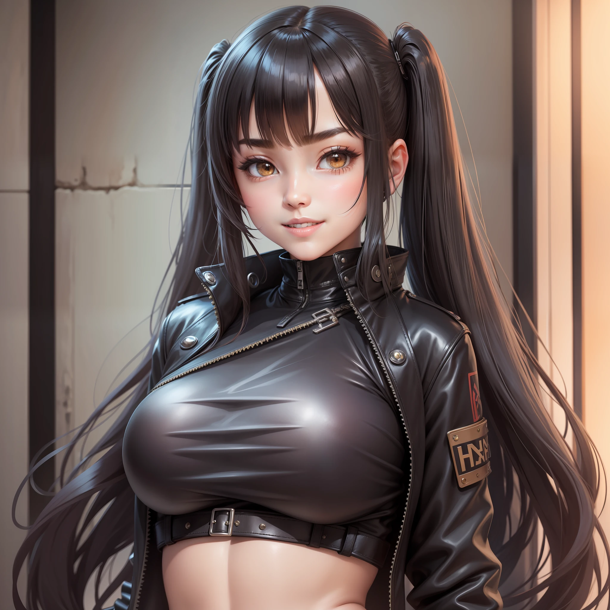 A close up of a woman in a leather outfit posing - SeaArt AI