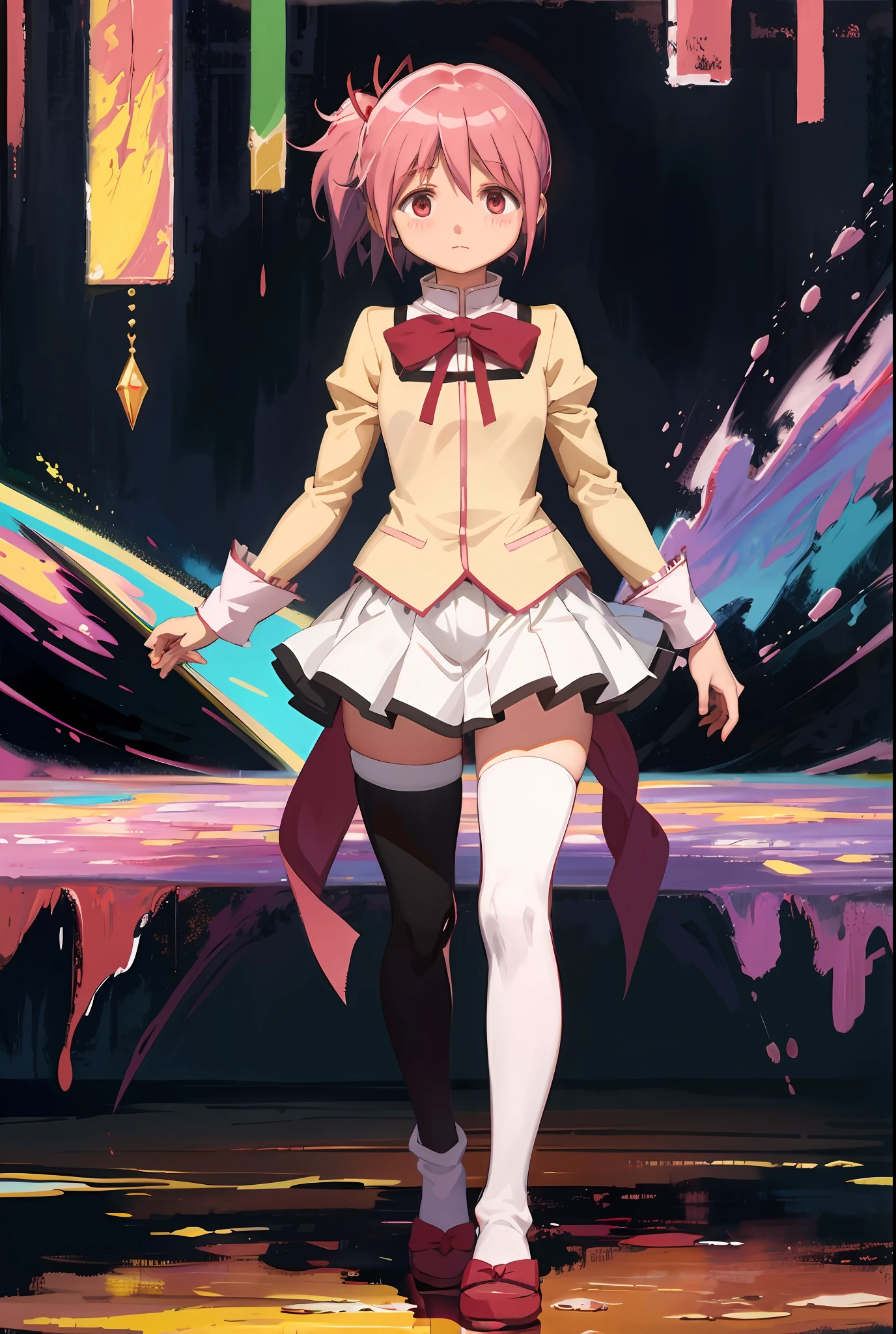 Puella Magi Madoka Magica, cuerpo completo, pintura al óleo, pintura abstracta, inquietud