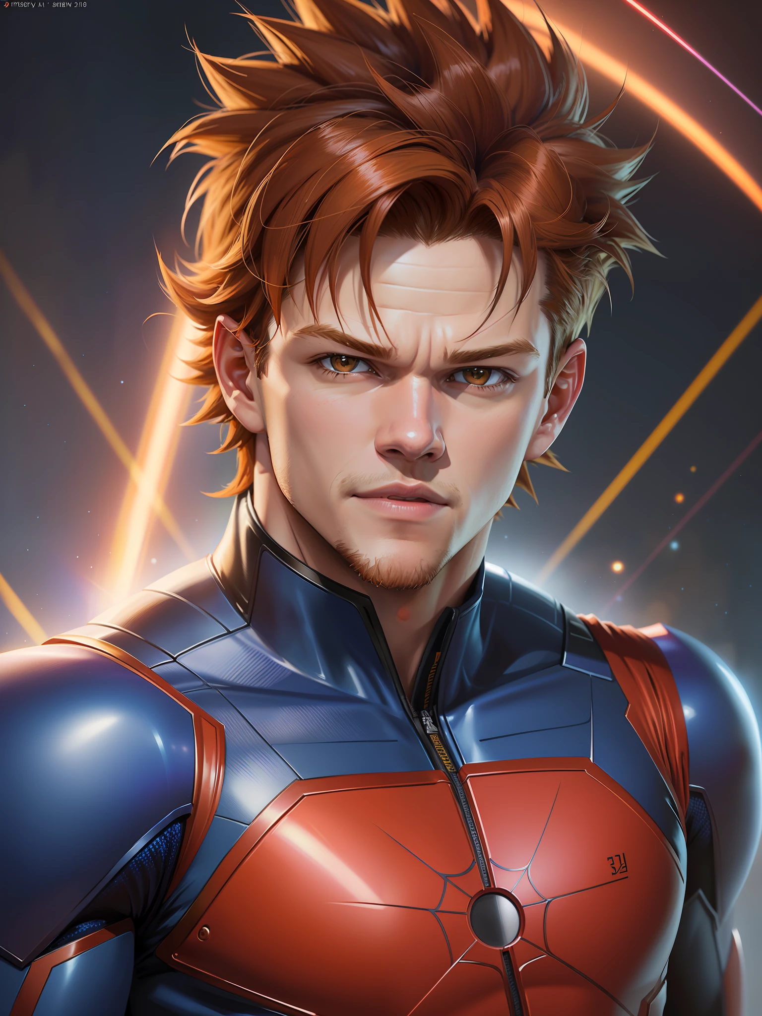 Matt Damon with the features of Goku Goku (Award-winning digital art: 1.3) from (Sketch: 1.3),(Energetic:1.3), TomHolland,CGSociety,ArtStation,(Saturated:1.3),(close portrait:1.3),(Male:1.4),(cute:1.4 ), (attractive: 1.3), handsome, calendar pose, perfectly detailed eyes, studio lighting, spider web themed background