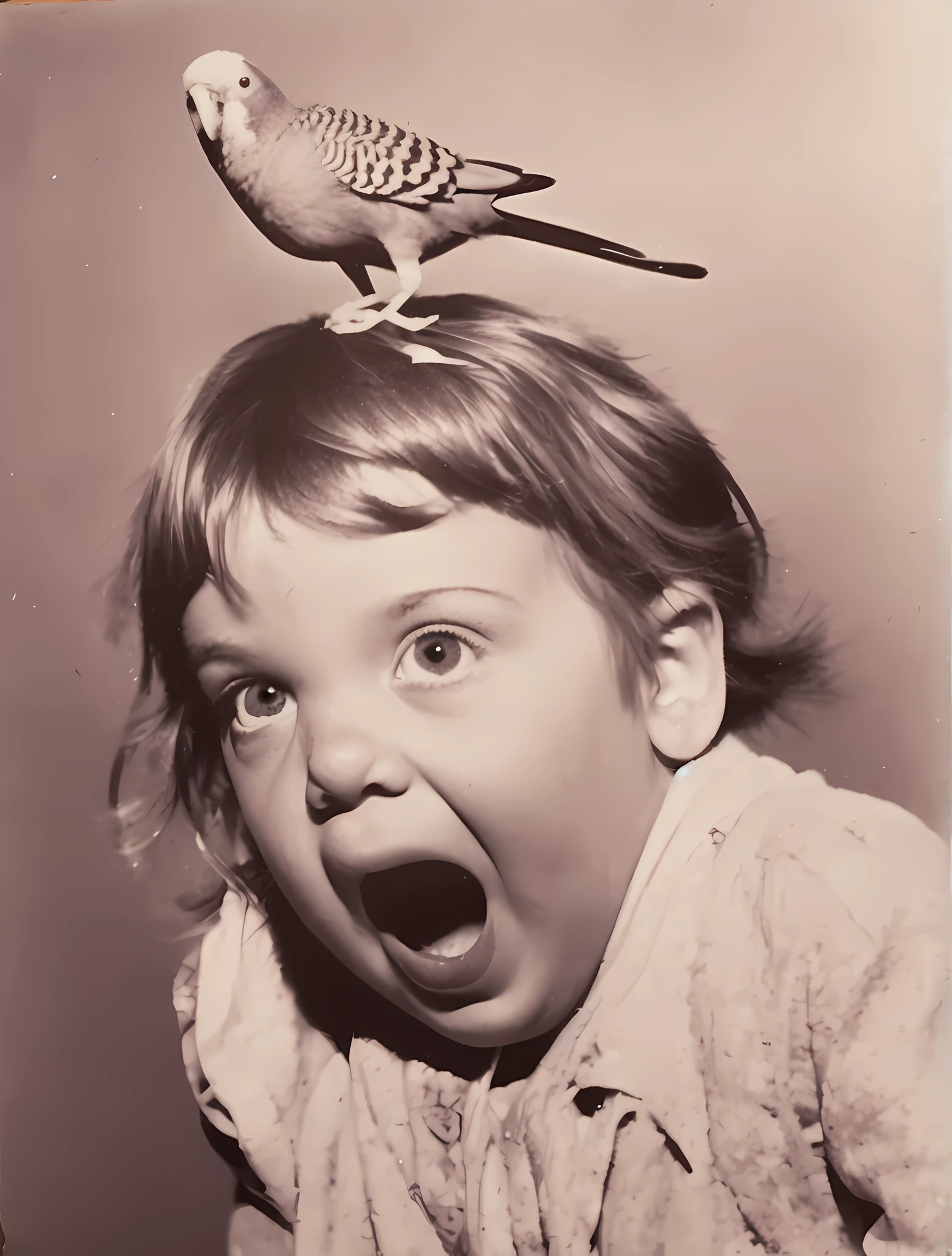 photo arafée d&#39;une avec un oiseau sur la tête, il y a des oiseaux sur sa tête, oiseau de compagnie, caca d&#39;oiseau sur la tête, Tête d&#39;oiseau, Drôle de tête, par Grete Stern, oiseau sur son épaule, photo d&#39;époquegraph, photo d&#39;époque, perroquet sur la tête, photo d&#39;époquegraphy, photo portrait, Photographie maudite, photo très connue, photo amusante, photo effrayante