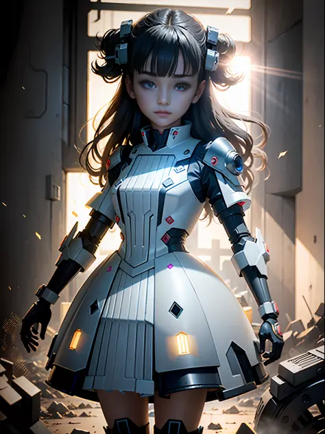 ((best quality)), ((masterpiece)), (highly detailed:1.3), 3d,shitu-mecha, beautiful cyberpunk women with her mecha in the ruins ...